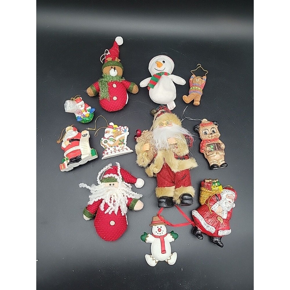 Lot Of 11 Vintage Santa, Snowman And Bear Christmas Ornaments -Vintage, Cute!!!